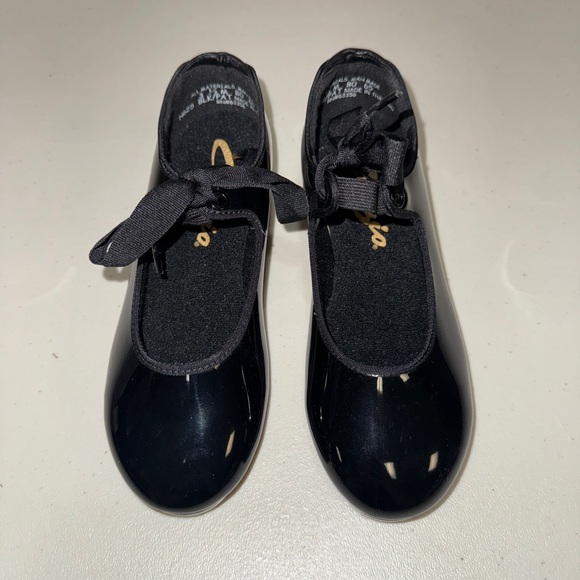 NWT CAPEZIO Black Tap Dance Shoe Girls 3.5M N625 Jr Tyette Pat Leather Recital - Picture 4 of 15